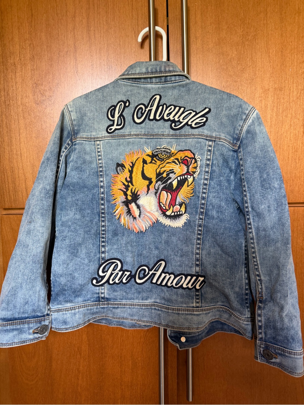 Embroidered Tiger Denim Jacket - Light Blue
